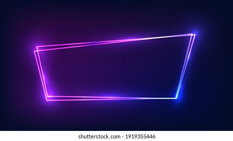 Neon double frame with shining effects on dark background. Empty glowing techno backdrop. Vector illustration.