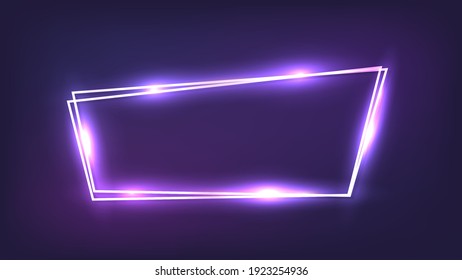 Neon double frame with shining effects on dark background. Empty glowing techno backdrop. Vector illustration.