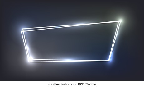 Neon double frame with shining effects on dark background. Empty glowing techno backdrop. Vector illustration.