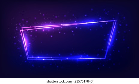 Marco doble neón con efectos brillantes y destellos sobre fondo oscuro. Fondo tecno brillante vacío. Ilustración del vector