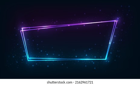 Neon Doppelrahmen mit leuchtenden Effekten und Funkeln auf dunklem Hintergrund. Leere leuchtende Techno-Hintergrund. Vektorgrafik
