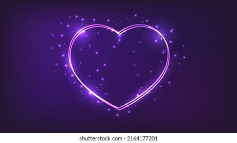 Neon double frame with shining effects and sparkles on dark background. Empty glowing techno backdrop. Vector illustration