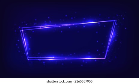 Marco doble neón con efectos brillantes y destellos sobre fondo oscuro. Fondo tecno brillante vacío. Ilustración del vector