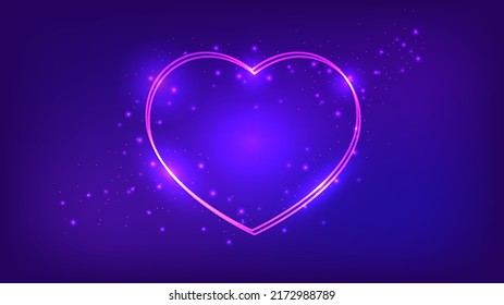 Neon double frame with shining effects and sparkles on dark background. Empty glowing techno backdrop. Vector illustration