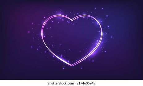 Neon double frame with shining effects and sparkles on dark background. Empty glowing techno backdrop. Vector illustration
