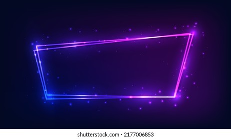 Neon double frame with shining effects and sparkles on dark background. Empty glowing techno backdrop. Vector illustration