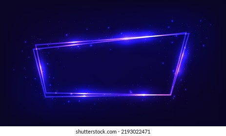 Neon double frame with shining effects and sparkles on dark background. Empty glowing techno backdrop. Vector illustration