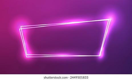 Neon double frame with shining effects on purple background. Empty glowing techno backdrop. Vector illustration