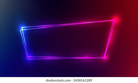 Neon double frame with shining effects on purple background. Empty glowing techno backdrop. Vector illustration