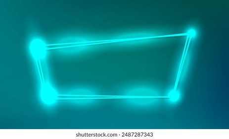 Marco doble de neón con efectos brillantes sobre fondo verde oscuro. Fondo tecno resplandeciente vacío. Ilustración vectorial