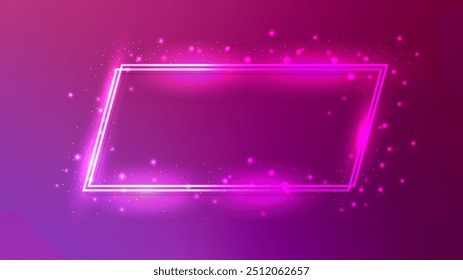 Neon double frame with shining effects and sparkles on dark pink background. Empty glowing techno backdrop. Vector illustration