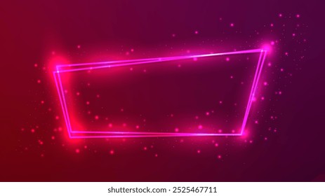 Neon double frame with shining effects and sparkles on dark pink background. Empty glowing techno backdrop. Vector illustration