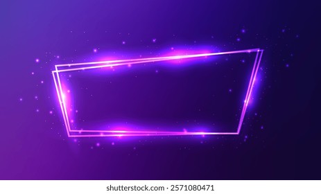 Neon double frame with shining effects and sparkles on blue background. Empty glowing techno backdrop. Vector illustration