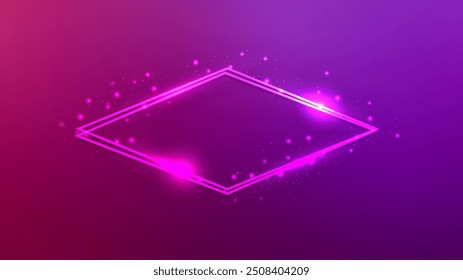 Marco de neón doble rombo con efectos brillantes y destellos sobre fondo rosa oscuro. Fondo techno brillante vacío. Ilustración vectorial