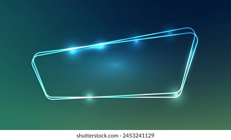 Neon double rounded frame with shining effects on green background. Empty glowing techno backdrop. Vector illustration