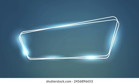 Neon double rounded frame with shining effects on dark background. Empty glowing techno backdrop. Vector illustration