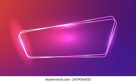 Neon double rounded frame with shining effects on dark purple background. Empty glowing techno backdrop. Vector illustration