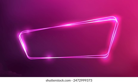 Neon double rounded frame with shining effects on red background. Empty glowing techno backdrop. Vector illustration