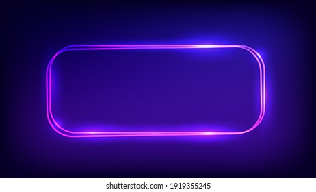 Neon double rounded rectangular frame and shining effects dark background  Empty glowing techno backdrop  Vector illustration 