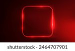 Neon double rounded square frame with shining effects on dark red background. Empty glowing techno backdrop. Vector illustration