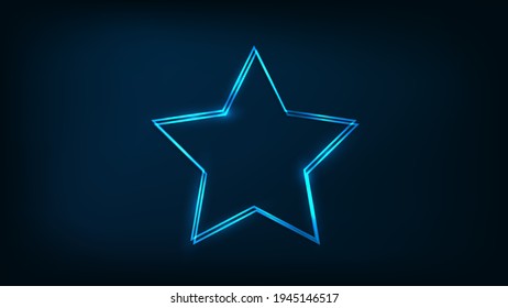 Neon double star frame with shining effects on dark background. Empty glowing techno backdrop. Vector illustration.
