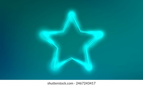 Neon double star frame with shining effects on green background. Empty glowing techno backdrop. Vector illustration