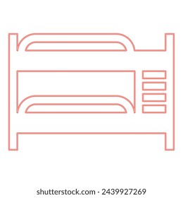 Neon double tier bunk bed red color vector illustration image flat style
