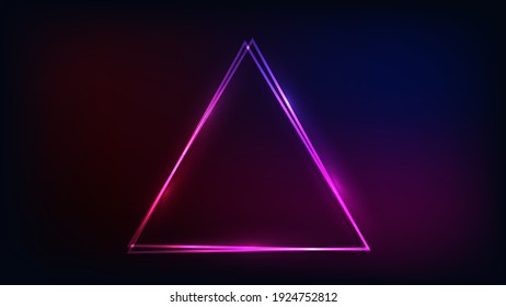 Neon Double Triangular Frame With Shining Effects On Dark Background. Empty Glowing Techno Backdrop. Vector Illustration.