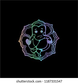 Neon drawing of an elephant on a background of an ornament. Ganesha indian deity