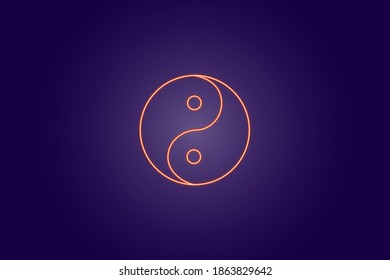 Neon drawing on a blue background. Yin yang icon
