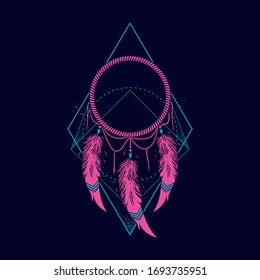 neon dreamcatcher illustration and tshirt design