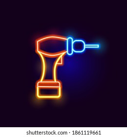 Neon Drill Symbol. Vektorgrafik des leuchtenden Objekts.