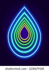 neon drop of water. a set of gradient turquoise drops, dark blue and neon blue drops, green and yellow glow-in-the-dark for water advertising