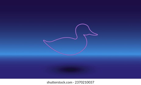 Neon duck symbol on a gradient blue background. The isolated symbol is located in the bottom center. Gradient blue with light blue skyline