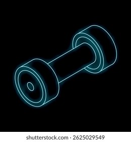 Neon dumbbell icon glowing on a black background, representing fitness and workout concepts