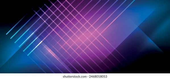 Neon dynamic diagonal light rays background. Techno digital geometric concept design for wallpaper, banner, presentation, background