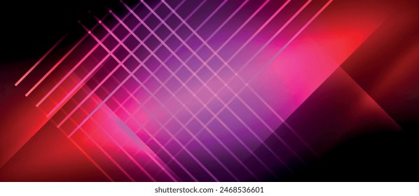 Neon dynamic diagonal light rays background. Techno digital geometric concept design for wallpaper, banner, presentation, background