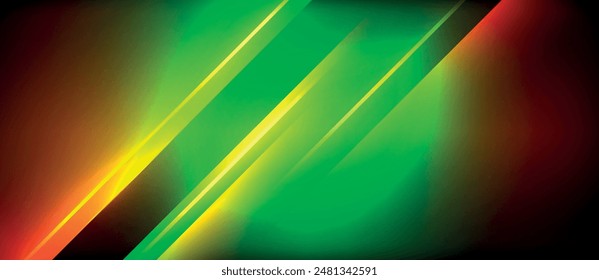 Neon dynamic diagonal light rays background. Techno digital geometric concept design for wallpaper, banner, presentation, background