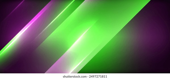 Neon dynamic diagonal light rays background. Techno digital geometric concept design for wallpaper, banner, presentation, background