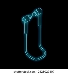 Neon earphones glowing on dark background representing music and audio technology