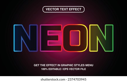 Neon editable text effect template, rainbow color neon light text style effect	