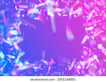 Neon Effect. Glare Holographic Explosion. Hologram Burst. Pink Art Confetti. Abstract Paper. Color Background. Laser Element. Digital Poster. Blue Neon Effect