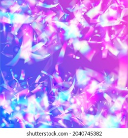 Neon Effect. Holiday Foil. Hologram Tinsel. Luxury Art. Violet Metal Texture. Shiny Banner. Falling Glitter. Laser Realistic Gradient. Blue Neon Effect