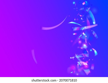 Neon Effect. Hologram Glare. Blur Christmas Illustration. Birthday Texture. Laser Burst. Bright Foil. Modern Art. Violet Metal Confetti. Blue Neon Effect
