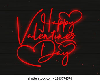 Neon Effect Typography for Happy Valentines Day Vector Illustration with Dark Background.