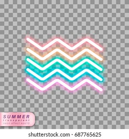 Neon effect wave shapes on transparent background.