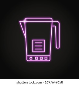 Neon electric kettle icon in line style. Kitchen appliance symbol. Teapot pictogram. Vector illustration.