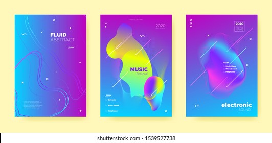 Neon Electro Music Poster. Abstract Gradient Shape. Night 3d Banner. Dj Concert. Purple Trance Music Poster. Blue Wave Gradient Blend. Night Club Event. Dj Party. Techno Music Poster.