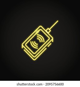 Neon electronic RFID or barcode scanner in line style. Radio frequency identification technology. Vector illustration.