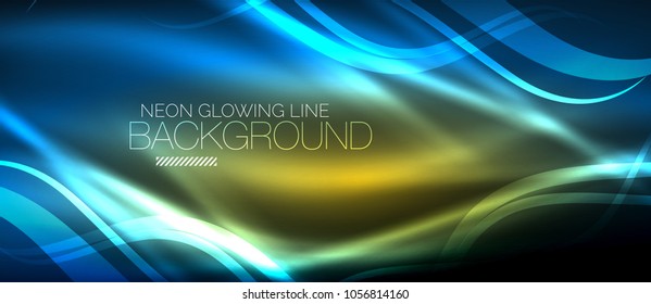 Neon elegant smooth wave lines vector digital abstract background